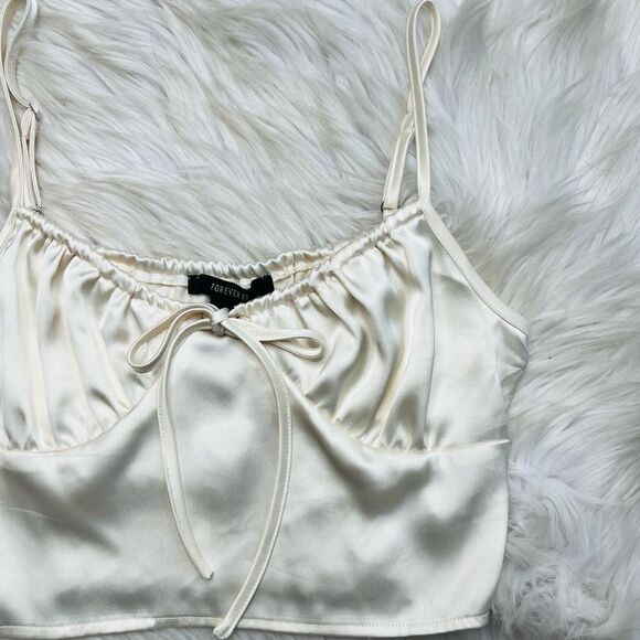 Forever 21 Silky Bustier Crop Top Ivory Size Small - Picture 2 of 3